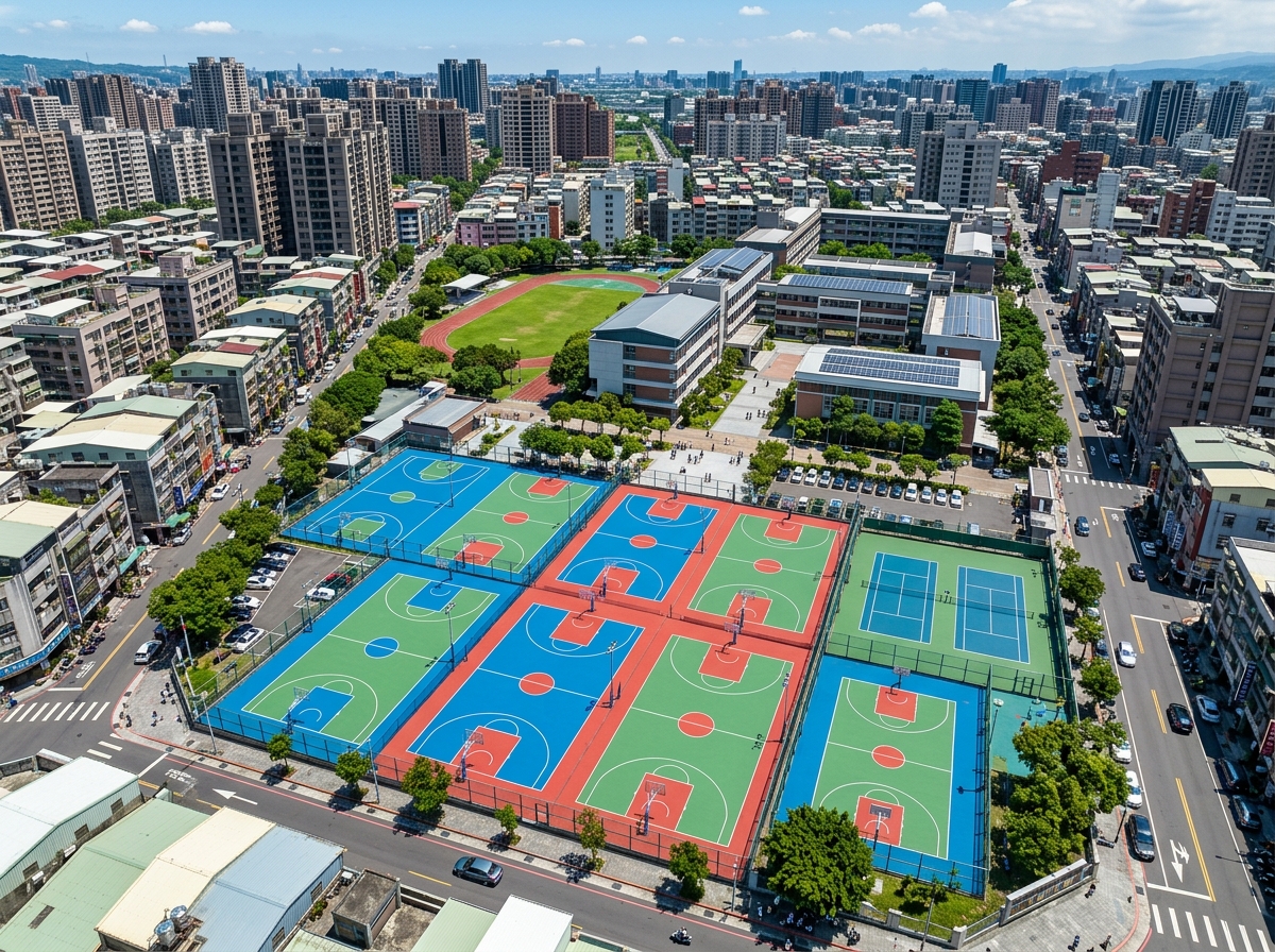 百色市学校塑胶跑道硅PU篮球场 - 一站式服务